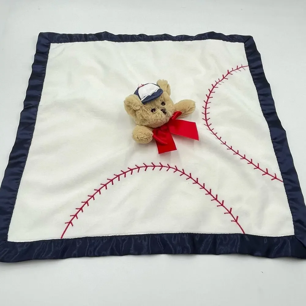 Bearington Bear Teddy Baseball Baby Lovey Blue Satin Red Stitching